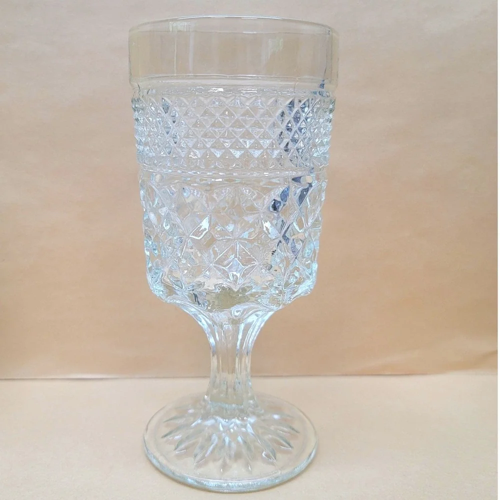 Set of 4 Anchor Hocking Wexford Clear Glass Water‎ Goblets Diamond 6-5/8